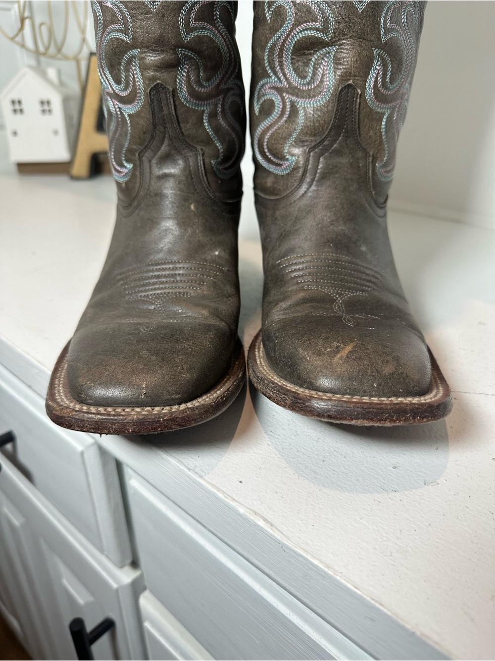 Lucchese Cowboy Boots Womens 8B Brown Leather Embroidered Western Made in Mexico - Picture 4 of 10